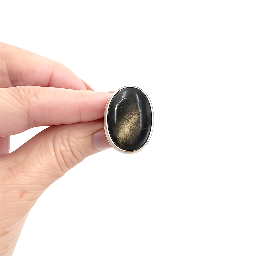 Bague en obsidienne dorée