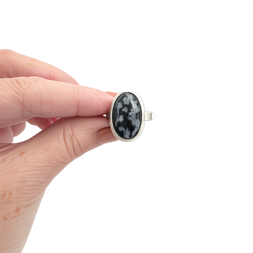 Bague en obsidienne flocon de neige